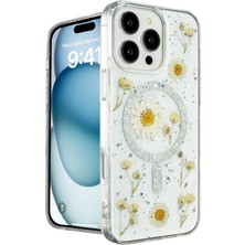 Svoria Store Mey Ithalat®   iPhone 16 Pro Kılıf Daisy Simli Magsafe Kapak - Gümüş