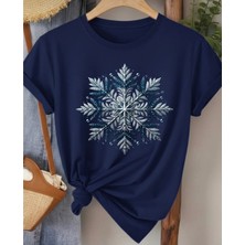 Nigrum Pardus Nıgrum Pardus Yeni Sezon Kar Tanesi Baskılı %100 Pamuk Büyük Beden Kadın T-Shirt
