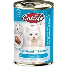 Uravas Store Catlife CLF18 Yaş Kedi Maması, Somonlu, Konserve, Yetişkin, Kısırlaştırılmış, 400 G