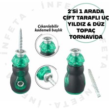 İnfeta 2'si 1 Arada Çift Taraflı Uç Mini Topaç Tornavida Tak Çıkar Mıknatıs Uç Yıldız Düz Tornavida