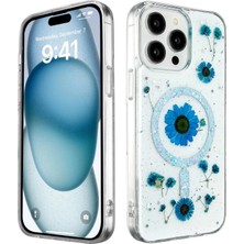 Svoria Store Mey Ithalat®   iPhone 14 Pro Kılıf Daisy Simli Magsafe Kapak - Mavi