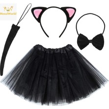 Svoria Store Mey Ithalat® Kedi Kulak Taç Etek Kuyruk ve Papyon 4 Lü Set Çocuk Pembe