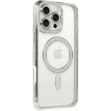 Svoria Store Mey Ithalat®   iPhone 16 Pro Kılıf Joke Simli Magneticsafe Kılıf - Gümüş