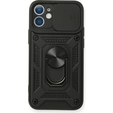 Svoria Store Mey Ithalat®   iPhone 12 Mini Kılıf Pars Lens Yüzüklü Silikon - Siyah