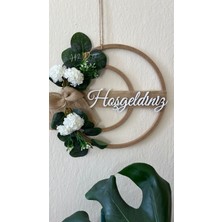 H2 Design El Yapımı Beyaz Kasımpatılı Ahşap Kapı Süsü