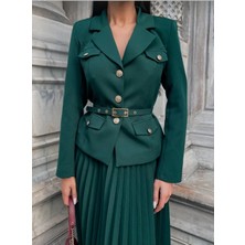 Elizabeth Gold Kemerli Blazer Ceket ve Uzun Etek