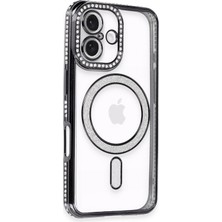 Mey Ithalat®   iPhone 16 Kılıf Joke Simli Magneticsafe Kılıf - Siyah