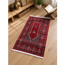 Koyunlu Ruha Home Kırmızı Renk Dokuma Iplik Halı Seccade 63X120 cm Saçaklı Geleneksel Desenli Yumuşak Dokulu Seccade