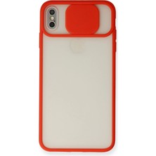 Mey Ithalat®   iPhone Xs Max Kılıf Palm Buzlu Kamera Sürgülü Silikon - Kırmızı