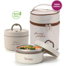 House Pratik HP107 Çantalı Paslanmaz Çelik 2'li 600 + 440ML Lunch Box Yemek Kabı