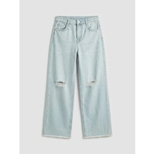LC Waikiki Lcw Kids Mavi Wideleg Yırtık Detaylı Kız Çocuk Jean Pantolon