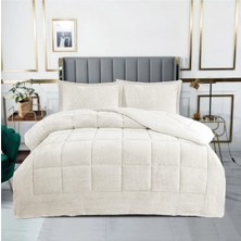 Lal Home Deco Carmen Çift Kişilik Yatak Örtüsü Seti 220X240CM - Dolgulu Kapitoneli Filanel Kumaş - 2 Yastık Kılıflı Ekru