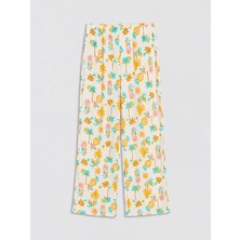 LC Waikiki Lcw Kids Ekru Kız Çocuk Desenli Geniş Paça Pantolon