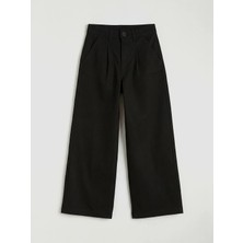 LC Waikiki Lc Waıkıkı Siyah Wideleg Pileli Kız Çocuk Gabardin Pantolon