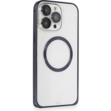 Mey Ithalat®   iPhone 15 Pro Max Kılıf Metal Bumper Magneticsafe Kapak - Lacivert
