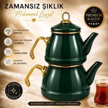 Kitchen Line Şık Tasarımlı Gold Detaylı Gri Renk Emaye Çaydanlık Takımı