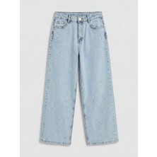LC Waikiki Lcw Kids Mavi Wideleg Nakışlı Kız Çocuk Jean Pantolon