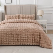 Lal Home Deco Loria Peluş Çift Kişilik Yatak Örtüsü 220X240CM Petek Desenli Elyaf Dolgulu Yumuşak - Bej