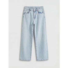 LC Waikiki Lcw Kids Mavi Wideleg Fiyonk Nakışlı Kız Çocuk Jean Pantolon