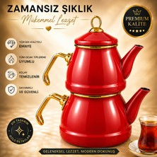 Kitchen Line Şık Tasarımlı Gold Detaylı Gri Renk Emaye Çaydanlık Takımı