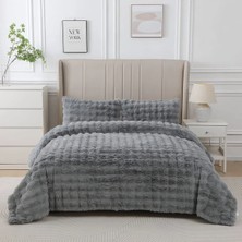 Lal Home Deco Loria Peluş Çift Kişilik Yatak Örtüsü 220X240CM Petek Desenli Elyaf Dolgulu Yumuşak - Gri