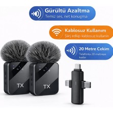 Kablosuz Yaka Mikrofonu iPhone Android Uyumlu Çiftli Set