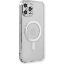 Mey Ithalat®   iPhone 12 Pro Kılıf Magneticsafe Lazer Silikon - Gümüş