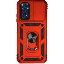 Mey Ithalat®   Redmi Note 11 Kılıf Pars Lens Yüzüklü Silikon - Kırmızı