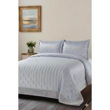 Lal Home Deco Sephora Çift Kişilik Yatak Örtüsü Seti 240X260CM - Mikro Saten Çizgili 2 Yastıklı - Gri