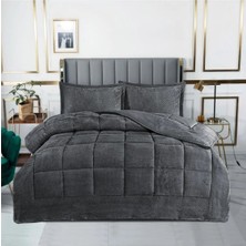 Lal Home Deco Carmen Çift Kişilik Yatak Örtüsü Seti 220X240CM - Dolgulu Kapitoneli Filanel Kumaş - 2 Yastık Kılıflı Antrasit