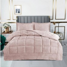 Lal Home Deco Carmen Çift Kişilik Yatak Örtüsü Seti 220X240CM - Dolgulu Kapitoneli Filanel Kumaş - 2 Yastık Kılıflı Pudra