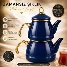 Kitchen Line Şık Tasarımlı Gold Detaylı Gri Renk Emaye Çaydanlık Takımı