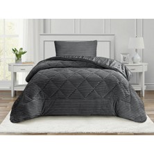 Lal Home Deco Destina Çift Kişilik Yatak Örtüsü Seti 220X240CM - Dolgulu Kapitoneli Filanel Kumaş - 2 Yastık Kılıflı Antrasit