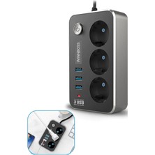 Ozcmax Isıya Dayanıklı Termal Akım Korumalı 2 mt 10A 2500W 3lü Priz ve 3 Usbi 21A Uzatma Kabloosu
