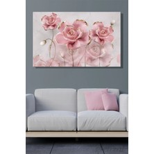 Şehzat Yatay Tekli Kanvas Duvar Tablosu Modern Salon Mutfak Yatak Odası Ofis 3D Pembe Gold Çiçek Gül