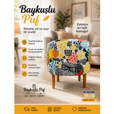 Medet Home Diday Baykuş Puf F Puf Koltuk Puff Dekoratif Şık Fonksiyonel Tabure Modern Desenli Silindir Dijital Baskılı Renkli Bench Dekoratif Bohem Doğal Gürgen Ayaklı Çok Amaçlı Bahçe Ev Balkon