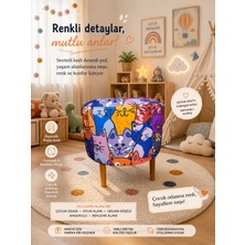 Medet Home Diday Kedi 2 Puf  F Puf Koltuk Puff Dekoratif Şık Fonksiyonel Tabure Moderndesenli Silindir Dijital Baskılı Renkli Bench Dekoratif Bohem Doğal Gürgen Ayaklı Çok Amaçlı Bahçe Ev Balkon