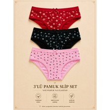 Intive Lingerie Intive Comfort Desenli Beli Yazılı Lastikli Lacivert/pembe/kırmızı 3'lü Slip Set