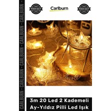 Carlburn #led Dekoratif Gece Lambası Süsleme Günışığı 3m 20 LED 2 Kademeli Ay- Yıldız Pilli LED Işık