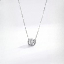 Lorivelle Baget Zirkon Taşlı Silindir Roll Çelik Kolye - Kararmaz Modern Geometrik Tasarım (Gold ve Gümüş)