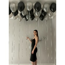 Boxland Yetişkin Doğum Günü Süsleri Siyah Gümüş Parti Seti Happy Birthday Yazı Metalik Balon Seti Dekor Seti