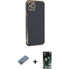 Marsilyan™- iPhone 11 Pro Max Kılıf Yankı Serisi - Siyah 360 Mat Full Body Arka Koruyucu + Shine Kamera Lens Koruma Cam - Gı