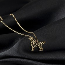 Özer Gümüş 925 Ayar Gümüş Zincirli Origami Bull Terrier Köpek Kolye [ Özel Kutulu, Hediyelik Takı ]