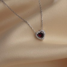 Özer Gümüş 925 Ayar Gümüş Zincirli Taşlı Kalpli Kolye [ Özel Kutulu, Hediyelik Takı ]