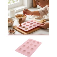 Silicolife 12 Bölmeli Silikon Mini Ceviz Kurabiye ve Kek Kalıbı Yanmaz Yapışmaz Esnek Tasarım BPA İçermez. Soft Pembe
