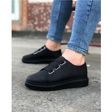 JY026 Astor Erkek Günlük Lastikli Cilt Spor Sneaker Ayakkabı Cst - Siyah