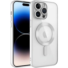 MarkEntegra Case 4u Apple iPhone 14 Pro Kılıf Kamera Lens Korumalı Magsafe Şarj Kılıfı Şeffaf Renkli Yumuşak Demre Kapak Gümüş
