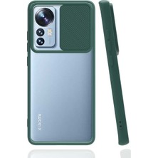 MarkEntegra Case 4u Xiaomi Mi 12 Sürgülü Kaydırmalı Kızaklı Kamera Koruyuculu Mat Buzlu Silikon Lensi Kılıf Koyu Yeşil