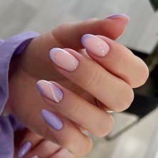 Armi Beauty 24'lü Takma Tırnak & Zararsız Yapıştırıcı Set Taşlı Mor French