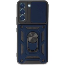Mey İthalat Mey Ithalat®  Samsung Galaxy S22 Kılıf Pars Lens Yüzüklü Silikon - Lacivert